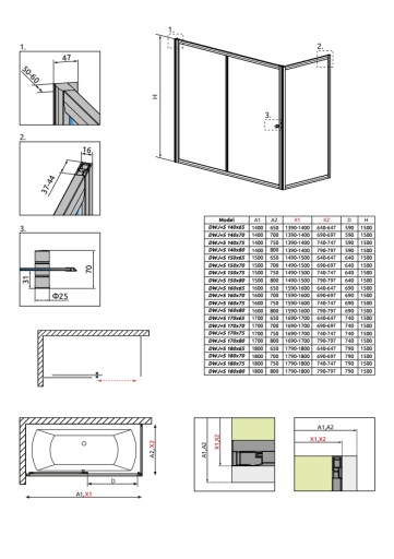 Конструкция ванны Vesta DWJ+S 140x75 Radaway