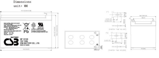 АККУМУЛЯТОР CSB 12В 12Ач GP12120F2 ИБП СИГНАЛИЗАЦИЯ FV