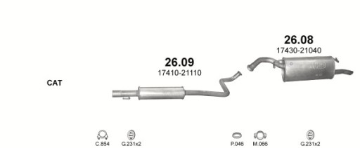 Глушитель концевой Toyota Yaris Verso, объём 1,3+1,5