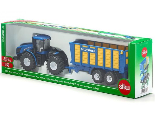 Трактор Siku 1947 New Holland с прицепом для силоса, масштаб 1:50