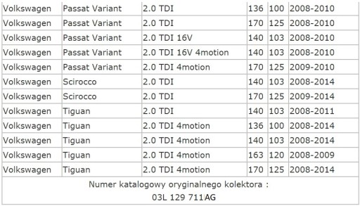 ВПУСКНОЙ ПАТРУБОК 2.0 TDI COMMON RAIL 03L 129 711 AG