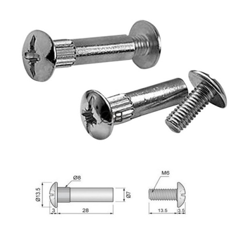 złącze śrubowe do łączenia mebli szafek płyt fi8mm