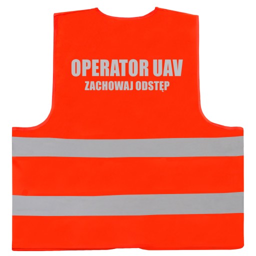 Widoczna informacyjna kamizelka odblaskowa napis OPERATOR DRONA UAV - 4XL