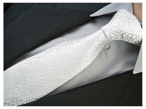 MIKROFIBRA Krawat Ślubny Paisley IVORY BIAŁY g161