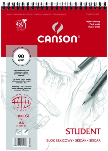 БЛОК CANSON STUDENT SKETCH A4 90G 100 листов СПИРАЛЬ