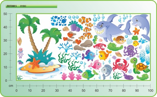 НАСТЕННЫЕ НАКЛЕЙКИ РЫБКИ Ocean Набор 5 шт. 100x50 см