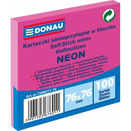 Notes Samoprzylepny Donau 76x76mm Neon Różow 100k