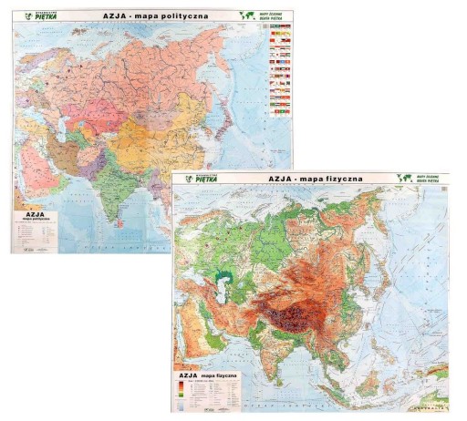 AZJA DUŻA MAPA ŚCIENNA POLITYCZNA I FIZYCZNA DWUSTRONNA 164 x 140 cm