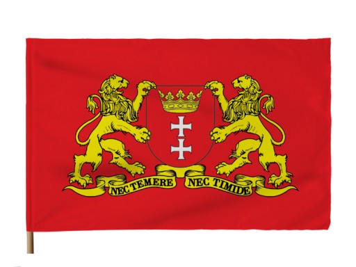 FLAGA GDAŃSK Z HERBEM - 2 LWY 110x70 cm Flagi Gdańska - MATERIAŁ PREMIUM