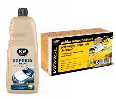 K2 EXPRESS PLUS SZAMPON Z WOSKIEM 1L + GĄBKA