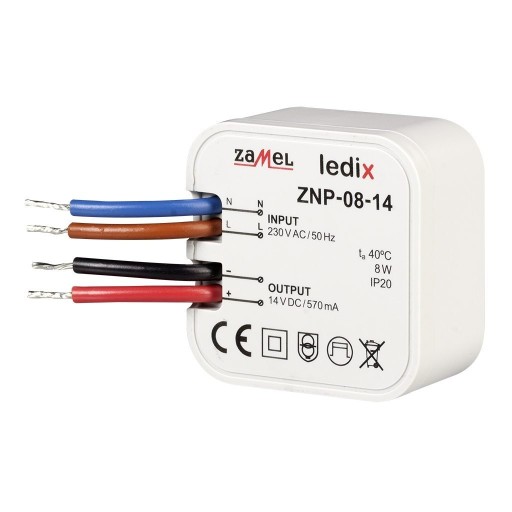 Zasilacz LED ZNP-08-14 LEDIX 8W 14V do puszki