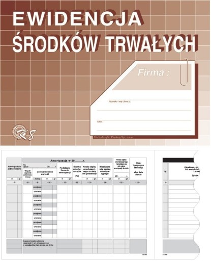 DRUK EWIDENCJA ŚRODKÓW TRWAŁYCH K8 A5 MICHALCZYK