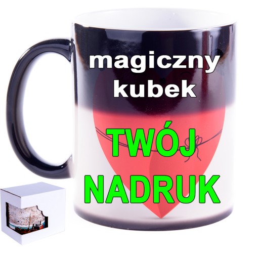 Magiczny kubek z nadrukiem prezent na walentynki kartonik wozry ze zdjęciem