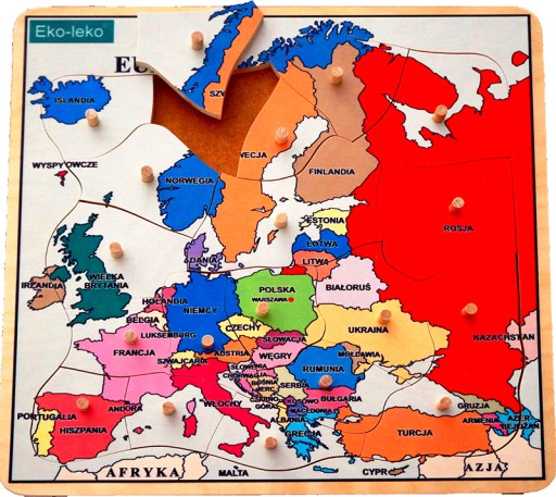 MAPA EUROPY- DREWNIANE PUZZLE Z KOŁECZKAMI