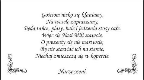 WKŁADKI z Wierszykiem do zaproszeń 25 szt.