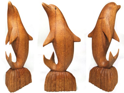 Figurka Rzeźba DELFIN Drewno Suar Rękodzieło 20cm