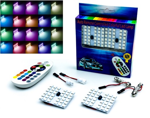 2x PŁYTKA DO WNĘTRZA RGB 36 led+PILOT W5W C5W C10