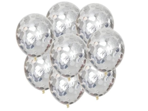 Balony przeźroczyste SREBRNE KONFETTI 8 szt Clear
