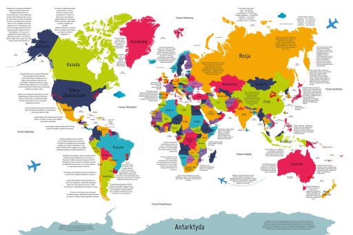 Naklejka MAPA ŚWIATA CIEKAWOSTKI dla dzieci 130cm!