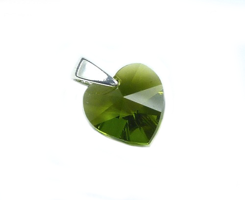 Wisiorek SERCE 10mm kr. Swarovski OLIVINE srebro