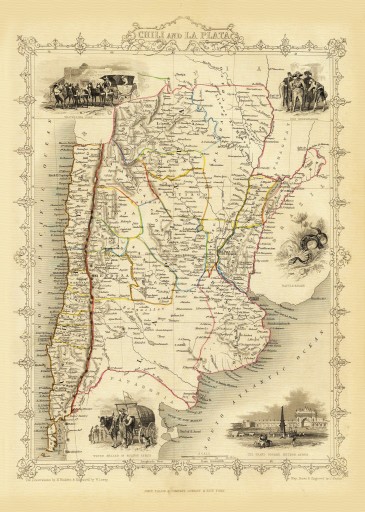 CHILE ARGENTYNA Buenos mapa ilustrowana 1851 r.