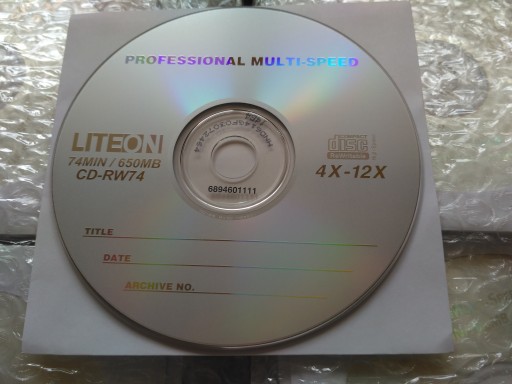 LiteOn CD-RW 650MB Professional 1szt.wielkok.zapis koperta CD