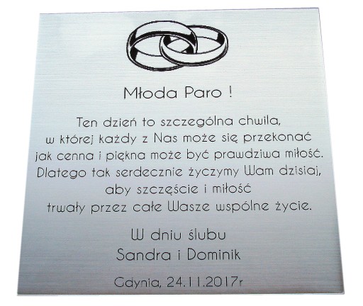 Tabliczka 12x12 życzenia dedykacja ślub GRAWER
