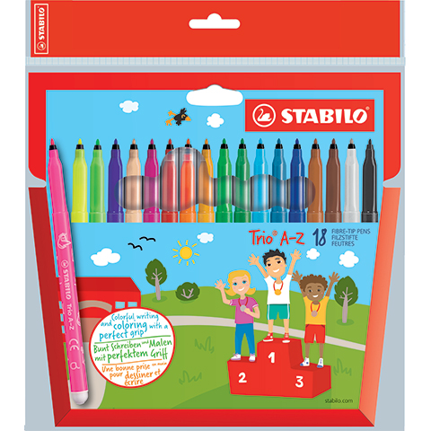 Pisaki flamastry Stabilo Trio A-Z 18 kolorów w kartonowym etui