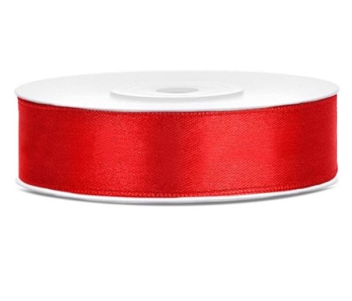 TASIEMKA WSTĄŻKA SATYNOWA czerwona 12 mm x 25 m na kokardy do prezentów