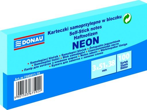 Karteczki samoprzylepne DONAU 38x51x3 NEON nieb.