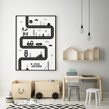 Plakat czarno biały Autka, styl skandynawski, A2
