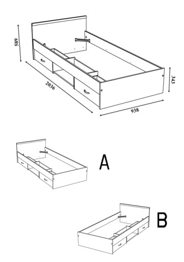 Схема кровати с ящиками выдвижными