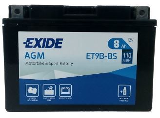 АККУМУЛЯТОР EXIDE ET9B-BS 8AH 110A 12V ЛЕВЫЙ ПЛЮС