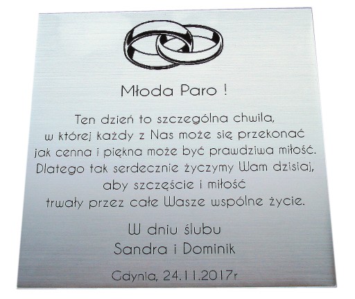 Tabliczka 12x12 życzenia Dedykacja ślub Grawer • Cena Opinie • Tablice I Szyldy 12344578143 9534