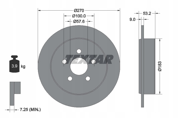 DISQUES TEXTAR ARRIÈRE - CHRYSLER PT CRUISER 270MM photo 2 - milautoparts-fr.ukrlive.com