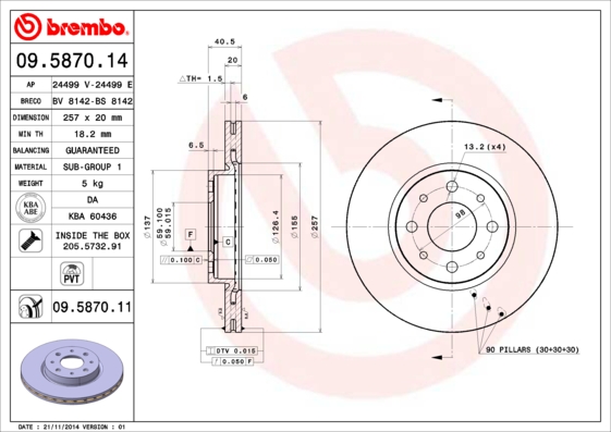 2× BREMBO DISQUES DE FREIN AVANT 09.5870.11 + SABOTS DE FREIN DE FREIN BREMBO P23070 photo 2 - milautoparts-fr.ukrlive.com