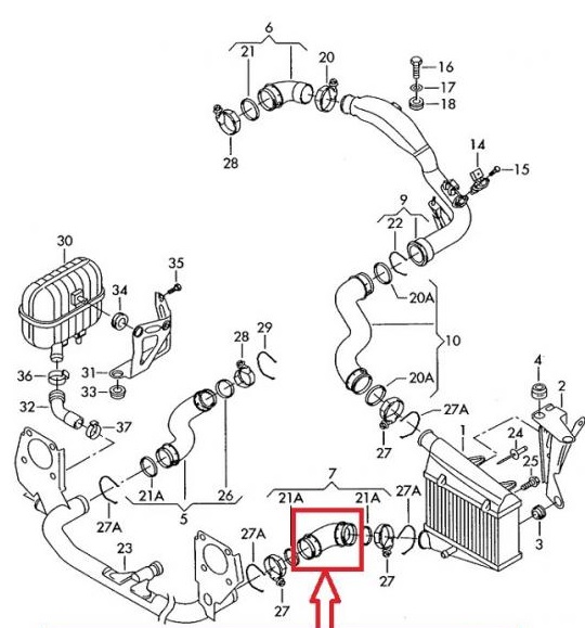 TUBE JUNCTION PIPE TURBO RADIATOR VW PASSAT 1.9 TDI B5 photo 5 - milautoparts-fr.ukrlive.com