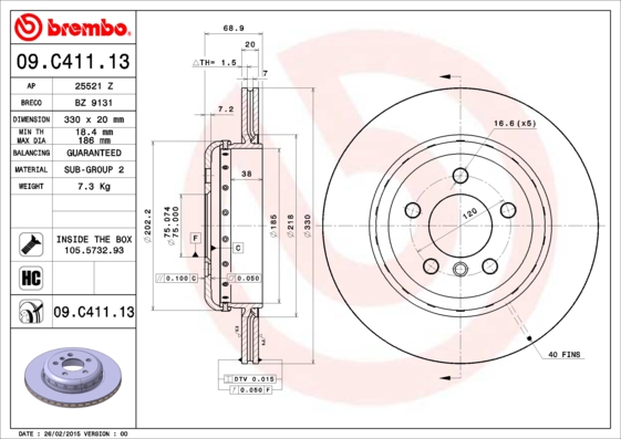 BREMBO DISCS REAR BMW 5 F10 F11 330MM photo 3 - milautoparts-fr.ukrlive.com