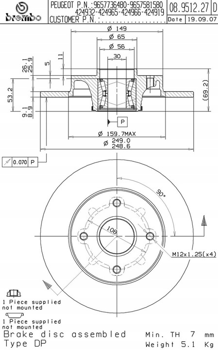 BREMBO DISCS + BEARING T CITROEN PICASSO C4 DS3 photo 2 - milautoparts-fr.ukrlive.com